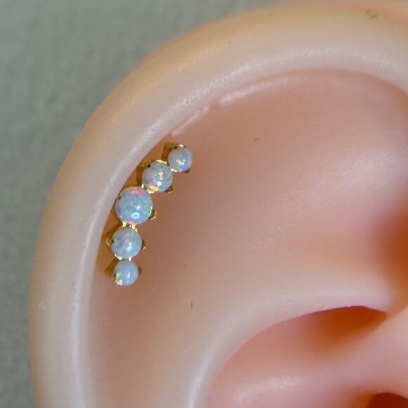 Gold Plated Titanium Crescent Opal Topper 18G/16G internally threaded - Picture 2 of 7